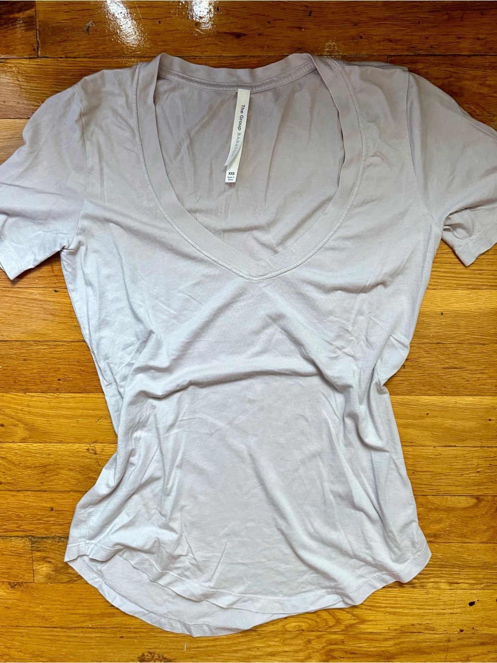 Aritzia Light Taupe Deep V Neck Short Sleeve Tee